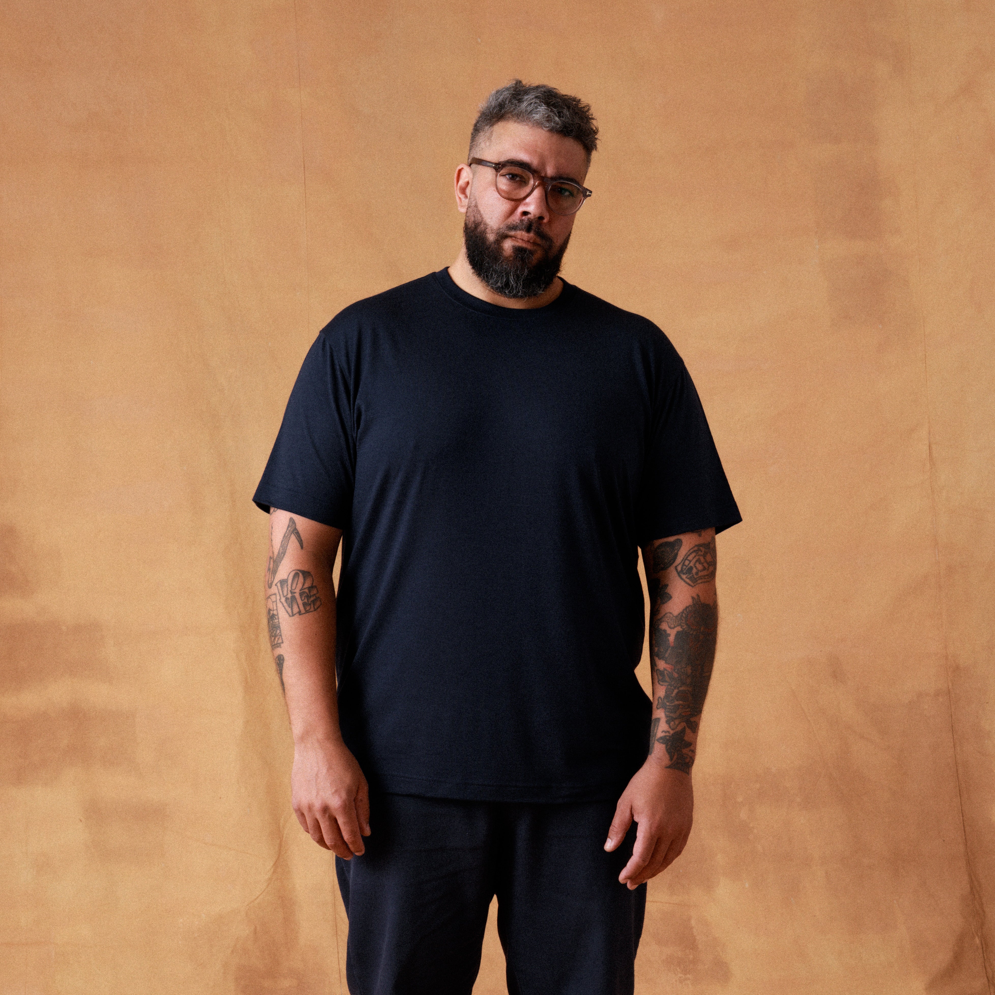 The Regular T-Shirt in blue extrafine merino wool, front full view